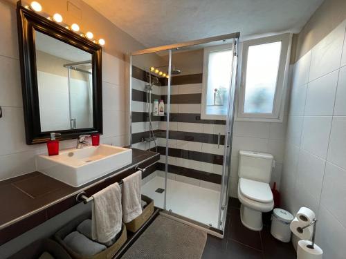 阿格特Los Veroles的一间带水槽、卫生间和镜子的浴室