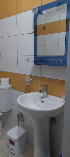 萨兰达Apartment Tinka in Saranda的浴室配有白色水槽和卫生间。