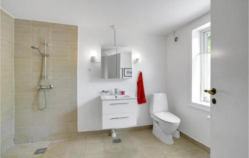 斯泰厄Lovely Home In Stege With Kitchen的浴室配有卫生间、盥洗盆和淋浴。