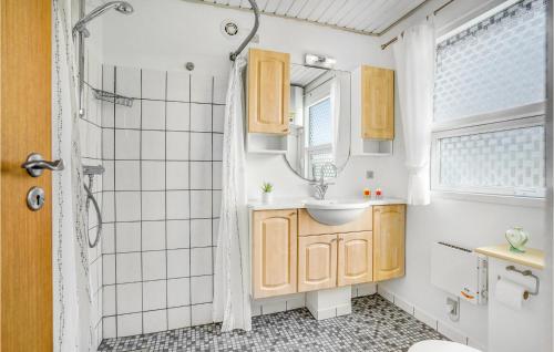 奥特鲁普Amazing Home In Otterup With House Sea View的一间带水槽和淋浴的浴室