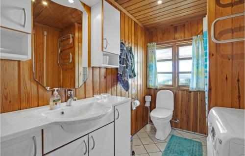 Asperup阿斯珀鲁普伊斯克伦兹万杰特2号度假屋的一间带水槽和卫生间的浴室