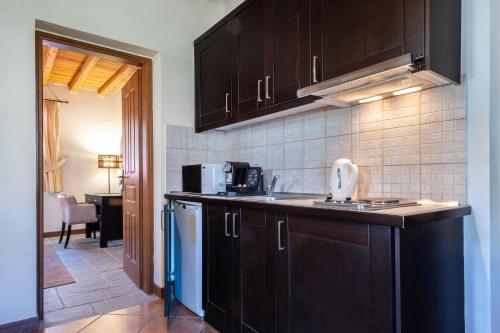 瓦若斯Lively Lofts by The Varos Residences的厨房配有深色木橱柜和水槽