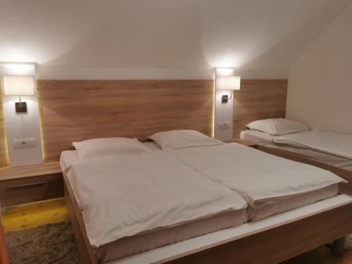 兹拉蒂博尔Vila Novaković X的一间卧室配有两张床,墙上有两盏灯