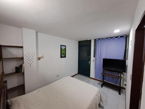 加拉加斯Sorokaima的一间卧室配有一张床和一架钢琴