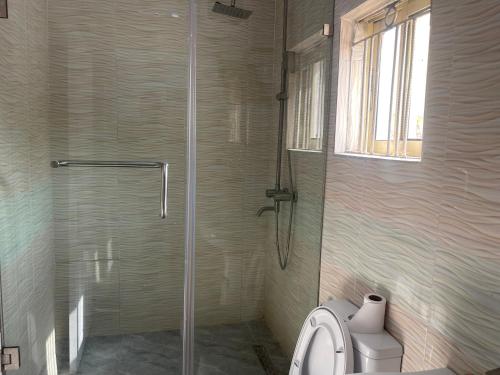 伊凯贾White Gold Hotel的浴室配有淋浴间和卫生间。