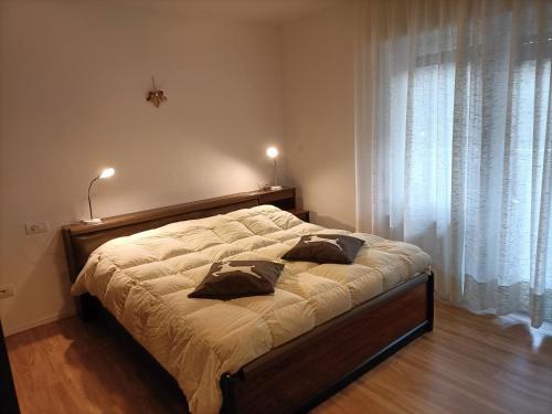 费拉迪普利米罗Appartamenti Primiero的卧室内的一张带两个枕头的床