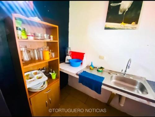 托尔图格罗Casa Artavia的一个带水槽和柜台的小厨房