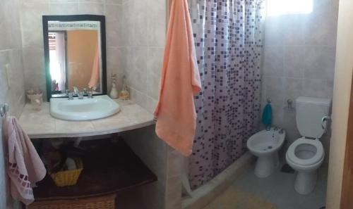 Las HerasV&M Alojamiento的一间带水槽、卫生间和淋浴的浴室
