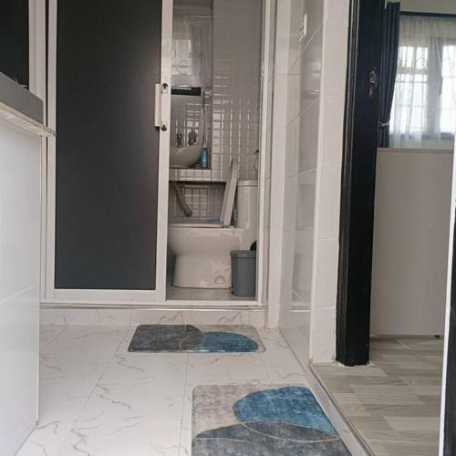 内罗毕Sharz place的浴室设有卫生间,地板上铺有2块地毯。