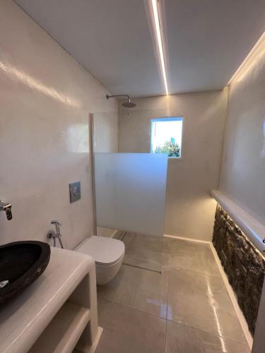 米克诺斯城Mykonos Eight的一间带卫生间、水槽和窗户的浴室