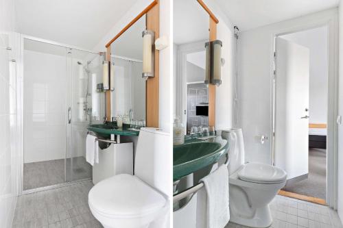 斯德哥尔摩Sure Hotel by Best Western Spånga的一间带卫生间和水槽的浴室