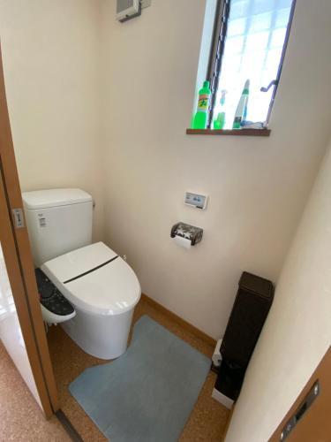 坂出市BAYMARINAログハウス的一间带卫生间和窗户的小浴室