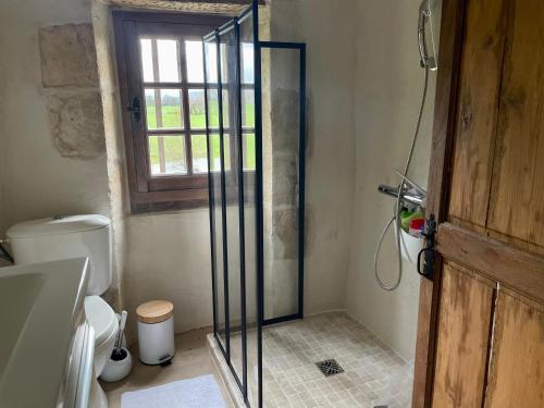 Saincaize-MeauceUn château en Bourgogne的带淋浴的浴室和玻璃门