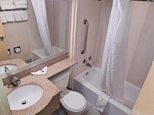 卡顿斯维尔Motel 6 Catonsville MD Baltimore West的一间带水槽、卫生间和淋浴的浴室
