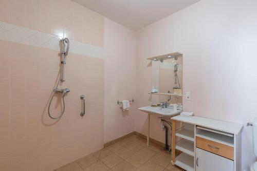 伊热Cabana & Le Gîte de Domange - Proche Mâcon的带淋浴和盥洗盆的浴室