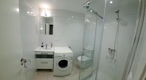 哈维亚la ventana al mar的白色的浴室设有洗衣机和卫生间。