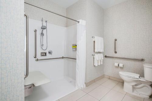 基洛纳基洛纳东智选假日酒店的带淋浴和卫生间的白色浴室