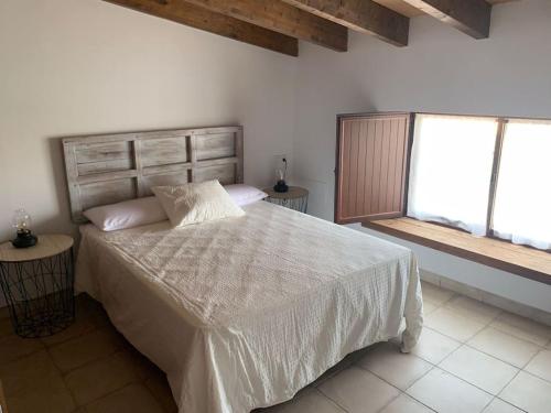 赫雷斯-德拉弗龙特拉Santa Lucía的一间卧室设有一张大床和一个窗户。