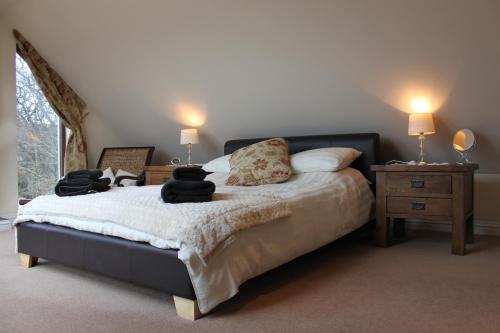 柯克沃尔Kingston House的一间卧室配有一张带两盏灯的床和一扇窗户。
