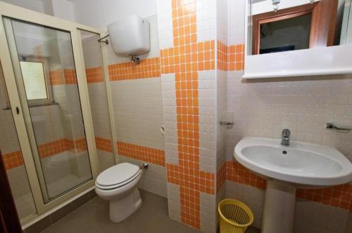 特罗佩阿Case Vacanze " Mare Grande" Tropea的一间带卫生间和水槽的浴室