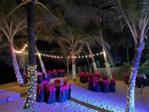 卡卢特勒Aprima Hotel的沙滩上的婚礼,棕榈树和粉红色的椅子