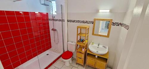 拉特里尼泰Villa Grenadille的一间带水槽、卫生间和淋浴的浴室