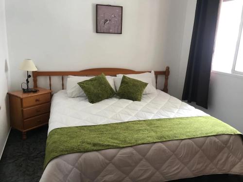 弗龙特拉胡卡尔公寓的一间卧室配有一张带绿毯的床
