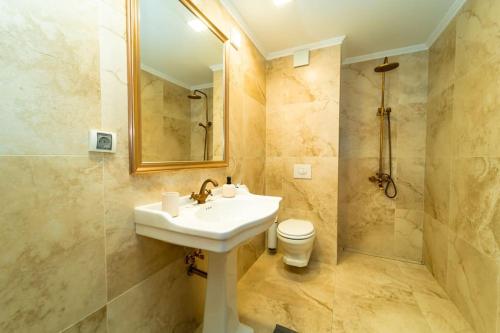 卡尔洛沃Lux Apart Karlovo的一间带水槽、卫生间和镜子的浴室
