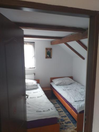 科利比塔Cabana Bradul的小型客房 - 带2张床和窗户
