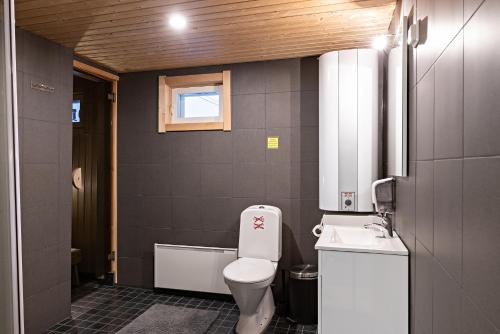 伊瓦洛Arctic River Resort的一间带卫生间和水槽的小浴室