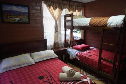 巴尼奥斯Playita Salomon的一间卧室设有两张双层床和一扇窗户。