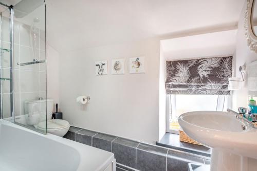 DinorwicBwthyn Y Nant的白色的浴室设有水槽和卫生间。