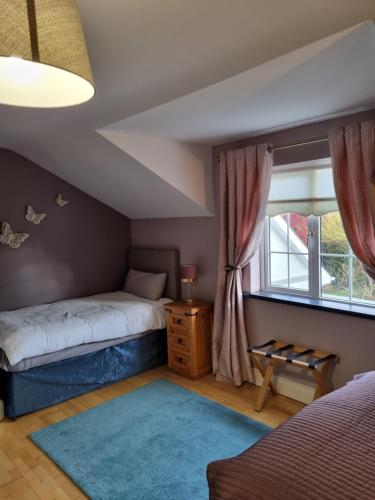 CollinstownHighfield house bed and breakfast COLLINSTOWN的一间卧室设有两张床和窗户。