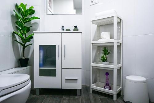 瓦伦西亚Bioparco Apartment的白色的浴室设有卫生间和水槽。