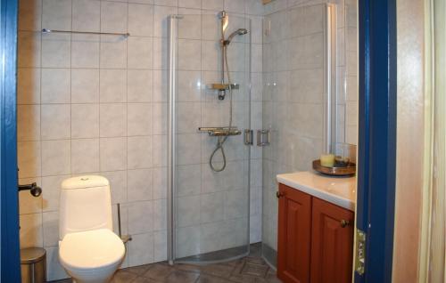 内斯比恩Awesome Home In Nesbyen With Kitchen的带淋浴、卫生间和盥洗盆的浴室
