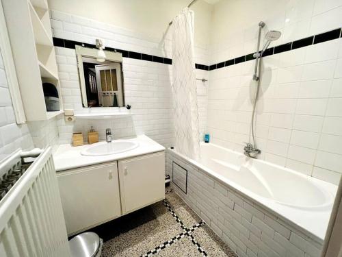 布鲁塞尔Cozy, comfortable apt, well located - EU ULB VUB的一间带水槽、浴缸和卫生间的浴室