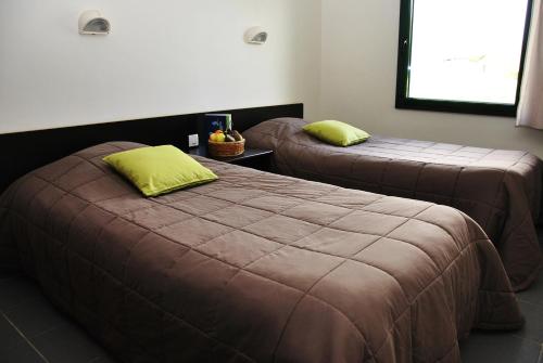 昂布勒特斯乐卡浦道帕乐酒店的两张带绿色枕头的床
