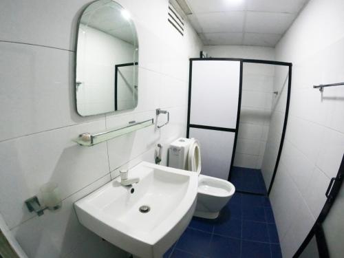 波隆纳鲁沃塞亚拉度假酒店的一间带水槽、镜子和卫生间的浴室