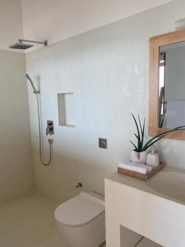 阿杭格默Lihinya Beach Villa Ahangama的白色的浴室设有卫生间和水槽。