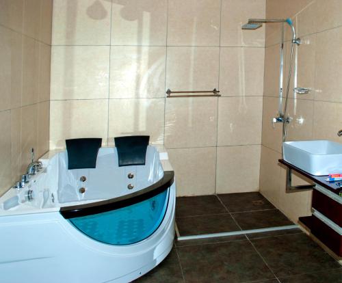 希亚丰加湖泊野生酒店的带浴缸、水槽和淋浴的浴室