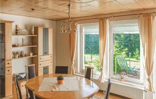 巴特布兰巴赫海纳巴赫街度假屋的一间带桌子和大窗户的用餐室