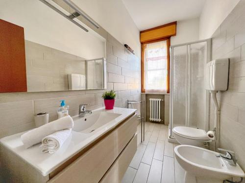 里米尼Lovely apartment a due passi dal mare的一间带水槽和卫生间的浴室