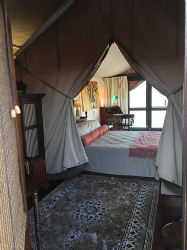 Dinokeng Game ReserveOut in Africa Wildlife Lodge的帐篷内一间卧室,配有一张床