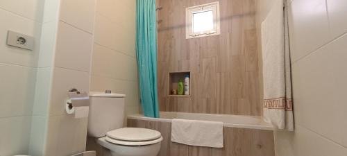 罗萨里奥港Bed & Breakfast Descanso y Relax的一间带卫生间、浴缸和淋浴的浴室