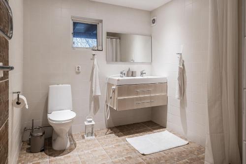 哥德堡the Little Oasis In Gothenburg的白色的浴室设有卫生间和水槽。