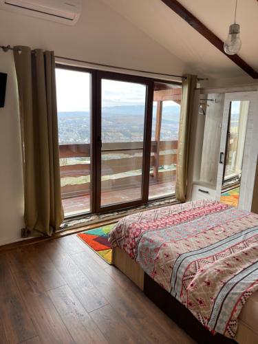 图尔达Wineyards Salin的一间卧室设有一张床和一个大窗户