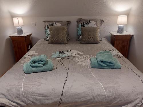 维桑堡Aux vignes的一间卧室配有一张床,上面有两条毛巾