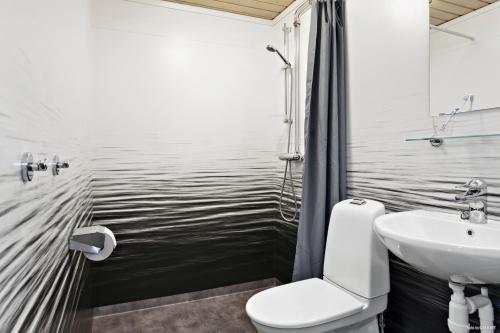 于默奥First Camp Nydala-Umeå的一间带卫生间和水槽的浴室