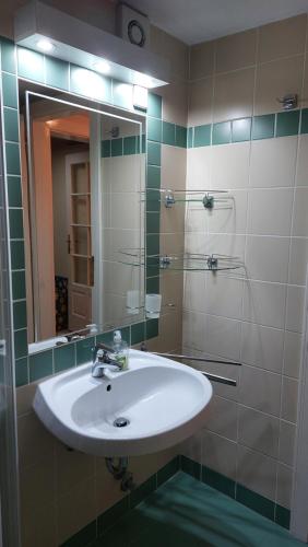 久洛Family Apartman的一间带水槽和镜子的浴室