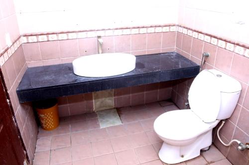拉合尔Sapphire Inn Motel Lahore的浴室配有白色卫生间和盥洗盆。
